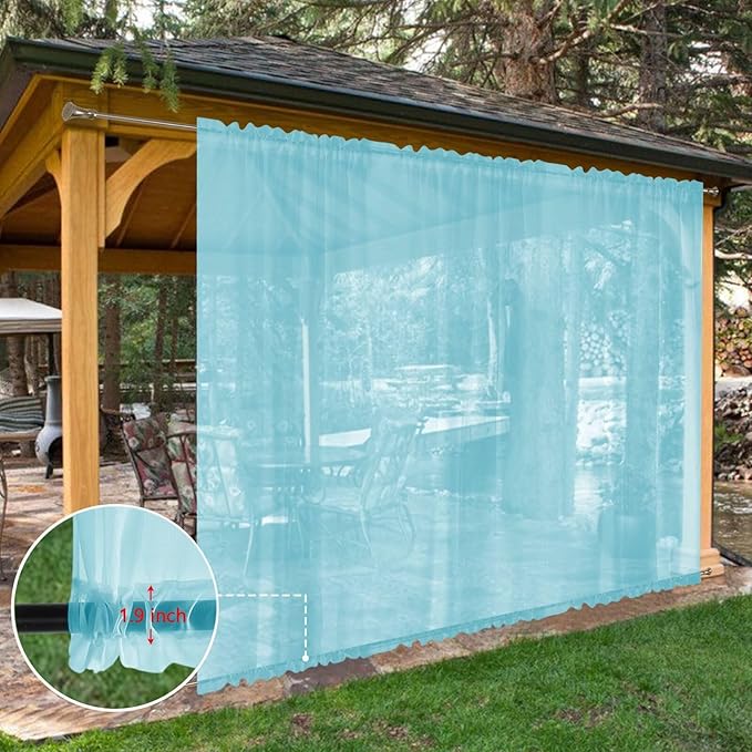 SpaceDresser Waterproof Outdoor Sheer Curtains for Patio - 2 Panels Rod Pocket Indoor Voile Sheer Curtain for Living Room,100W x 96L inch, Aqua