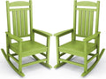 KINGYES Outdoor Rocking Chair Set of 2, High Density Polyethylene Patio Rocking Chairs with 330lbs Support for Adults, Pistachio Green