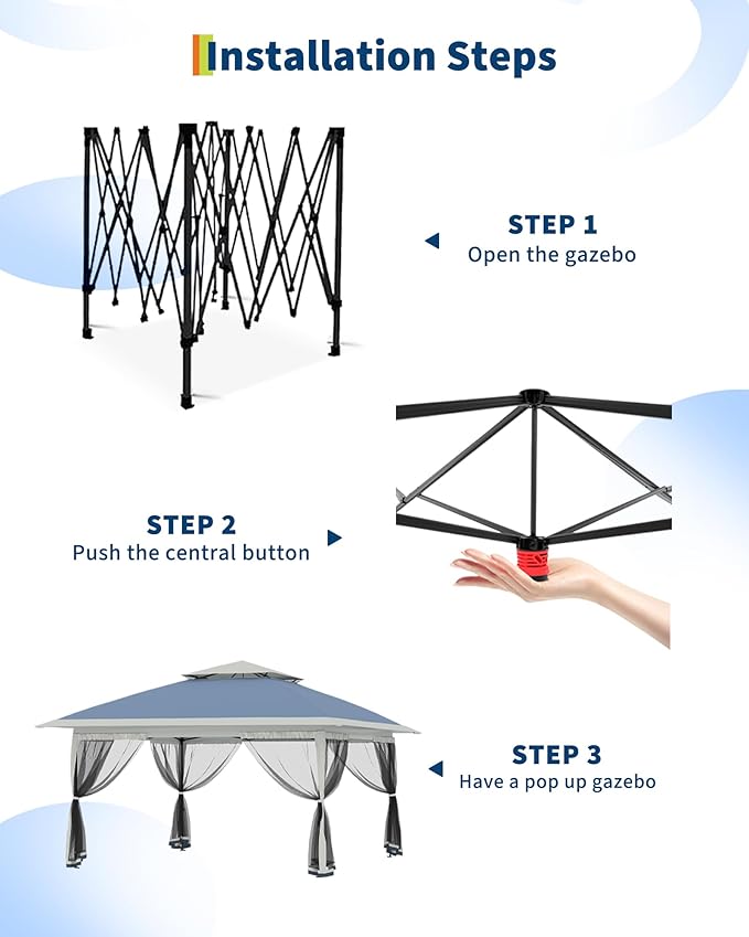 Canopy Tent 12x12 ft, Pop Up Gazebo One-Push Setup with 4 SandBags for Backyard Parties and BBQs, Mosquito Netting & Height Adjustable - Navy Blue