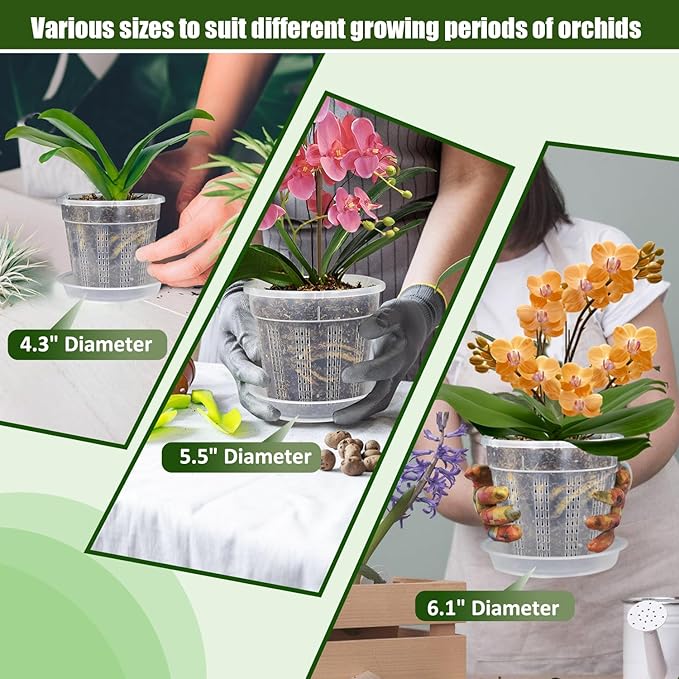 Orchid Pot, 6 Packs of 5.5" Orchid Pots with Holes, Orchid Pots for Repotting, Plastic Orchid Planter for Indoor Outdoor Plants (6 Packs, 5.5")