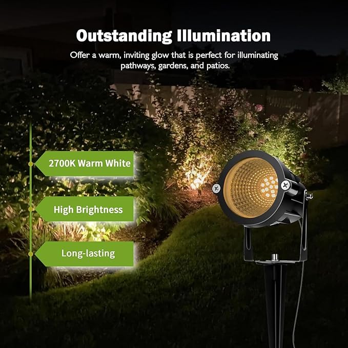 Low Voltage Landscape Lights, 10W 12/24V 2700K Warm White Landscape Lighting, IP65 Waterproof Outdoor LED Spotlight for Garden Yard Tree, 8 Pack with Connectors