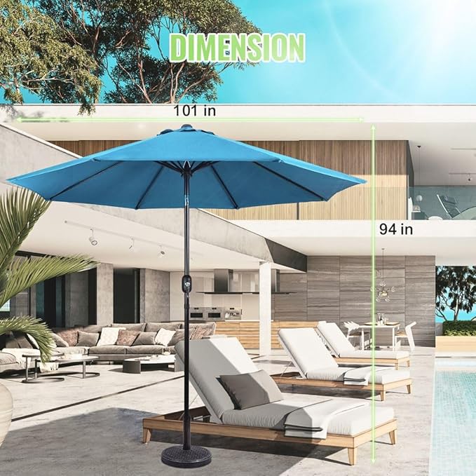 Backyard Expressions 9 ft. Patio Umbrella, Market Table Umbrella w/Tilt and Crank, 8 Ribs