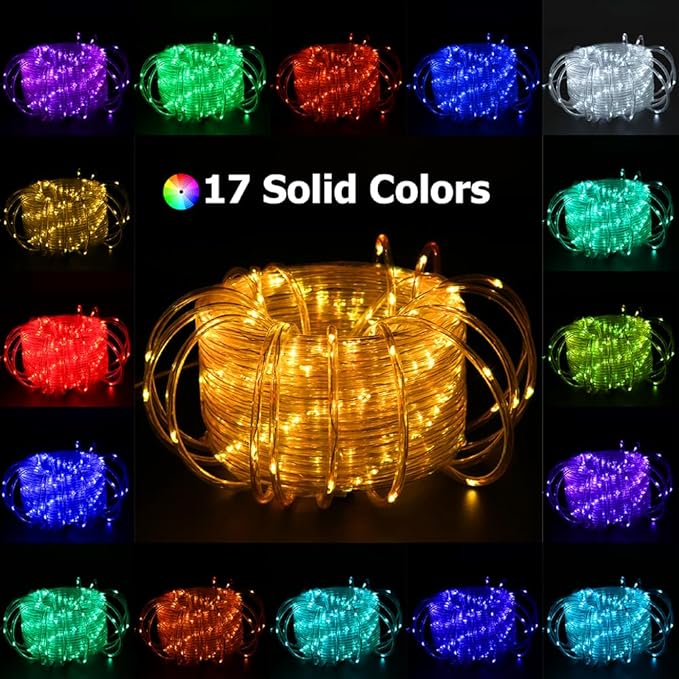 200ft Outdoor Rope Light, IP68 Waterproof 25 Color Changing String Lights with 149 Modes, Warm White & RGB LED Multicolor Twinkle Fairy Tube Lights for Indoor & Outside Railing, Balcony, Patio Decor