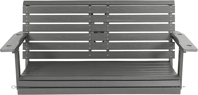 Poly Lumber 2-Seat Porch Swing, HIPS 4.5-Feet Bench Swing with Foldable Cup Holders,18/8 Stainless Steel Hardware, High Backrest and Deep Contoured Seat (Deep Gray, 4.5-feet)