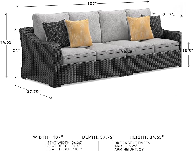 Signature Design by Ashley Beachcroft Casual Nuvella Weather Resistant Fabric 2-Piece Outdoor/Indoor Loveseat with Cushion and 4 Toss Pillows, Black & Light Gray