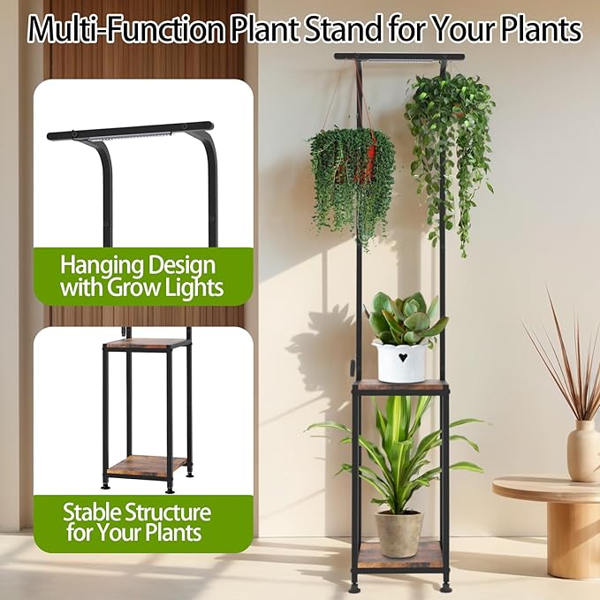 Plant Stand Indoor with Grow Light, 2 Pack Hanging Plant Stand Plant Shelf Indoor, 65'' Tall Plant Stands Plant Holders for Indoor Plants, Living Room, Bedroom, Balcony