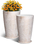 VEVOR Set of 2 Tall Outdoor Planters 21" H, Round Large Planters for Front Porch and Patio, Stone Finish Flower Tree Plant Pots