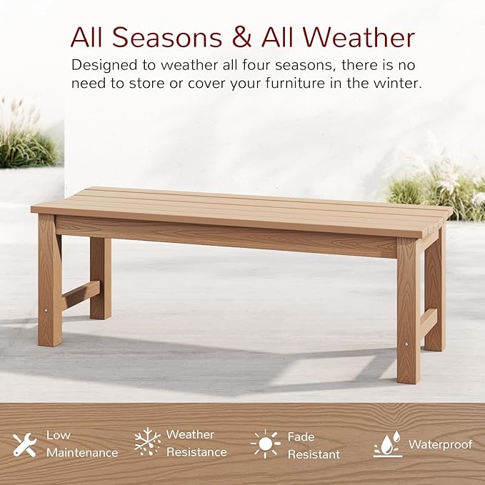 Stoog Outdoor Bench, 2-Person Outdoor Poly Lumber Backless Bench, Weatherproof Garden Bench, Never Rot or Fade, Suit for Church, Backyard, Porch and Park, Teak