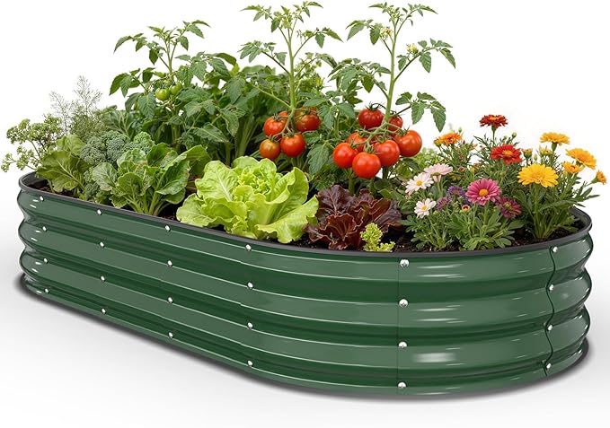 Galvanized Raised Garden Bed 6x3x1 FT, Oval Metal Raised Garden Bed Outdoor Planter Box with Open Bottom, Rust-Resistant Steel Garden Bed for Vegetables Herbs Flowers, Easy Assembly