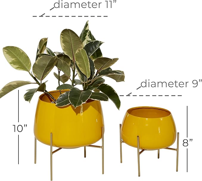 Deco 79 Metal Indoor Outdoor Planter Small Planter Pot with Removable Stand, Set of 2 Planters 8", 10"H, Yellow