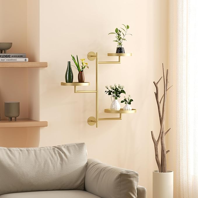 Rotating Window Shelves for Multiple Plants Indoor,3-tier Metal Corner gold Plant Stand Holder Floating Hanger Shelf for Wall，Windows Sill Gifts for Planter Lover to Enhance Home Decor