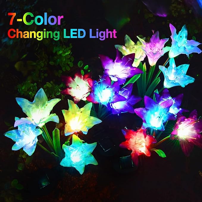 KOOPER Outdoor Solar Lights, 10 Pack Solar Garden Light with Bigger Lily Flowers, Waterproof 7 Color Changing Solar Lights Outdoor - Bigger Panel for Patio Yard Garden Decoration, Gift for Mom
