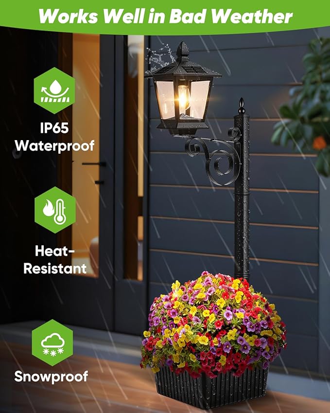 2-Pack Solar Lamp Post Light with Planter, 35Inch 2 in 1 Outdoor Flower Pots, 2700K Solar Lamps Outdoor Waterproof, Decorative Planters & Lights for Porch, Garden, Patio, Lawn, Front Door
