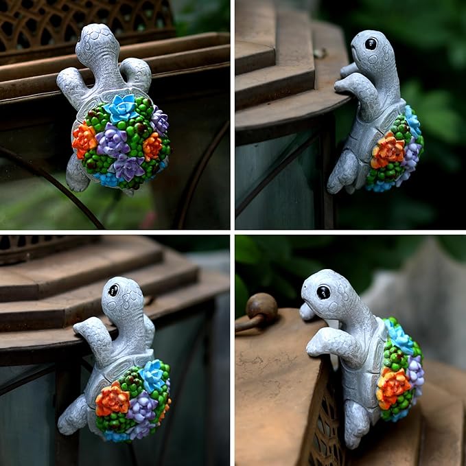 Mini Turtle Statue Miniature Tortoise Figurine Plant Pot Hanger, Realistic Resin Climbing Turtle Ornament Garden Decor for Bonsai Succulents Aquariums, Creative Gift for Plant Parents