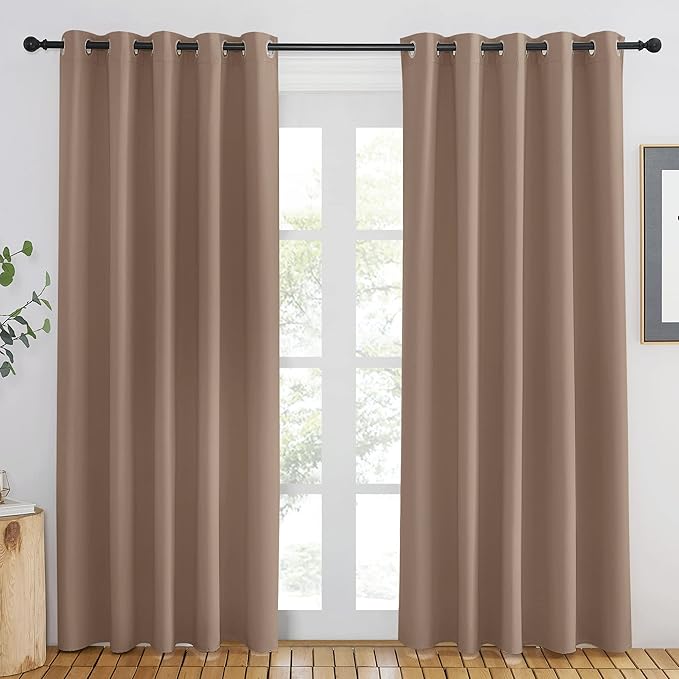 NICETOWN Door Curtain 84 inch Length for Bedroom - Room Darkening Light Blocking Thermal Insulated Solid Ring Top Blackout Window Drapes for Living Room (1 Panel, W66 x L84, Cappuccino)