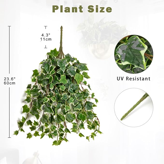 Hollyone 2pcs Artificial Hanging Plants 24" Fake Ivy Vine Faux Ivy Leaves Hanging Plant Greenery for Wall House Room Patio Indoor Outdoor Home Shelf Office Wedding Decor, UV Resistant