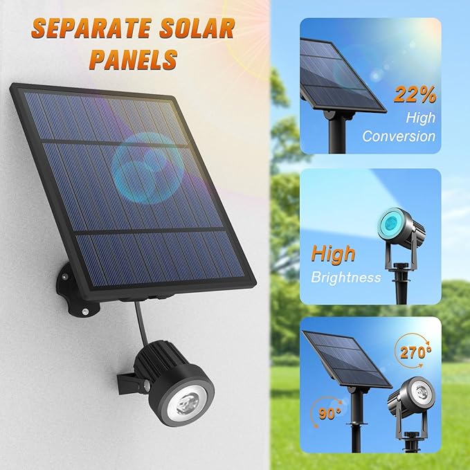 APONUO Solar Spot Lights Outdoor 4-in-1 Landscape Lights Dusk to Dawn Solar Uplights IP65 Waterproof 9.8ft Cable Outdoor Spot Lights for Yard Pathway Garden Tree Decoration (Multicolor)