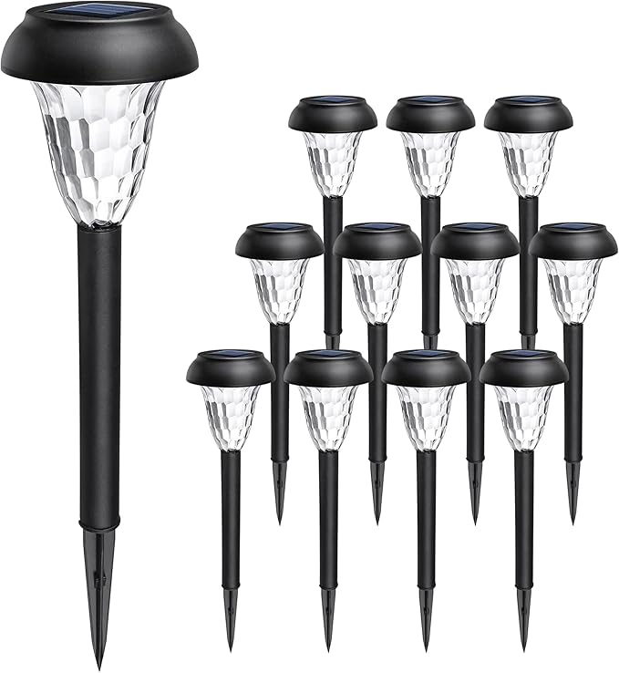 GIGALUMI 12 Pack Solar Lights Outdoor Waterproof, Cool White Pathway Lights Solar Powered, Landscape Lighting, Solar Garden Light for Decor, Patio, Garden, Yard, Pathways, Walkways