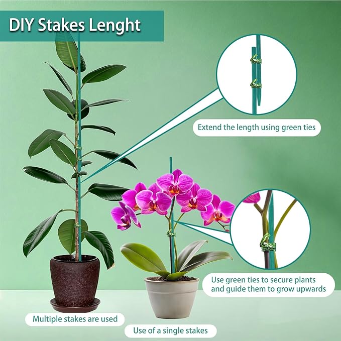Bamboo Plant Stakes 50PCS, 18Inch Natural Bamboo Garden Stakes, Supports Indoor & Outdoor Plants, Straight Style, Green