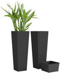 Outsunny 23.6 Inch Tall Planters for Outdoor Plants, Set of 2 Plastic Rattan-Like Flower Pots with Drainage Holes, Stackable Tapered Planters for Indoor Plants, Front Porch, Black