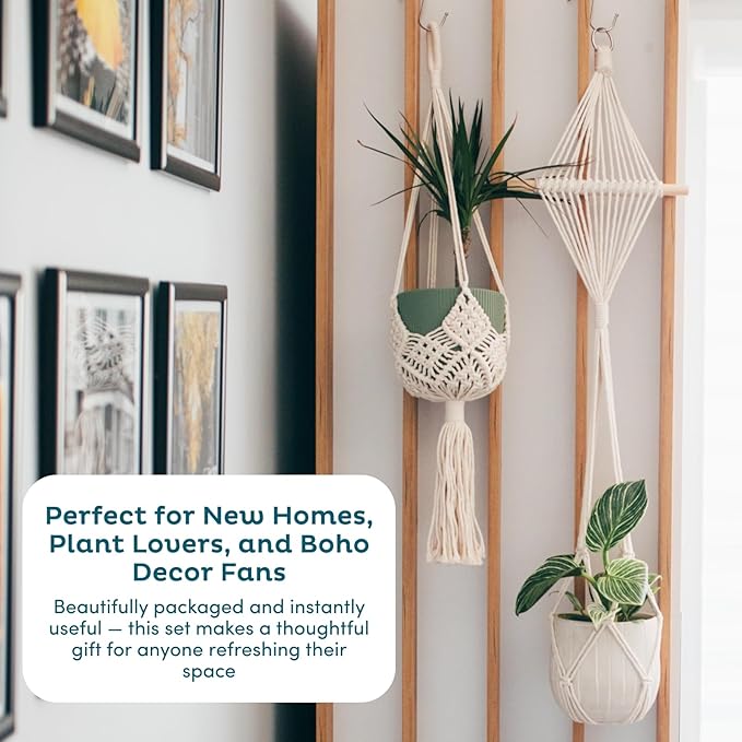 Nook Theory 4-Pack Macrame Plant Hangers with 8 Hooks - Hanging Planters for Indoor Plants, Boho Macrame Hangers Indoor Outdoor, Decorative Plant Hanger Indoor (Pearl)
