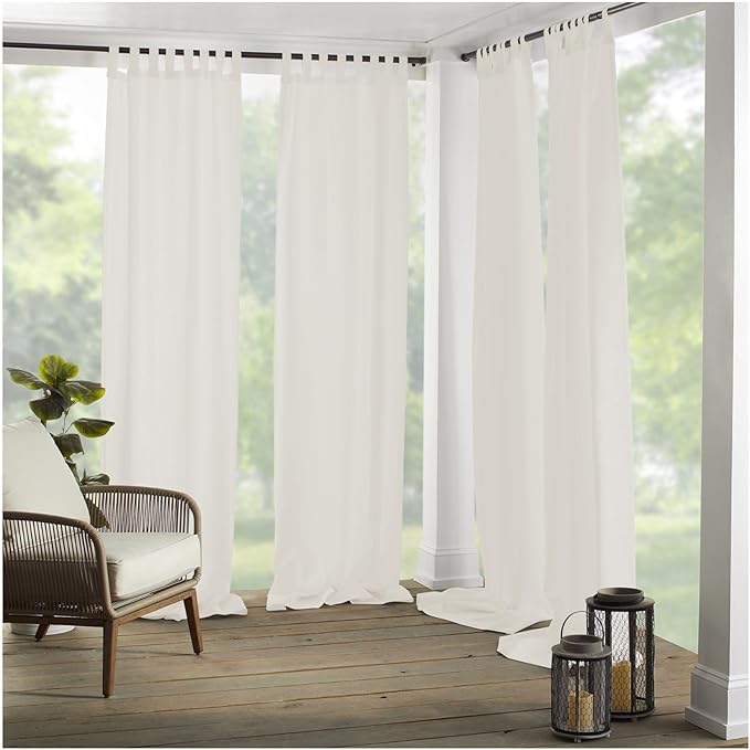 Elrene Home Fashions Matine Weatherproof Tab-Top Indoor/Outdoor Solid Color Curtain Panel for Porch, Pergola, Patio, Deck, 52”W x 84”L, Ivory