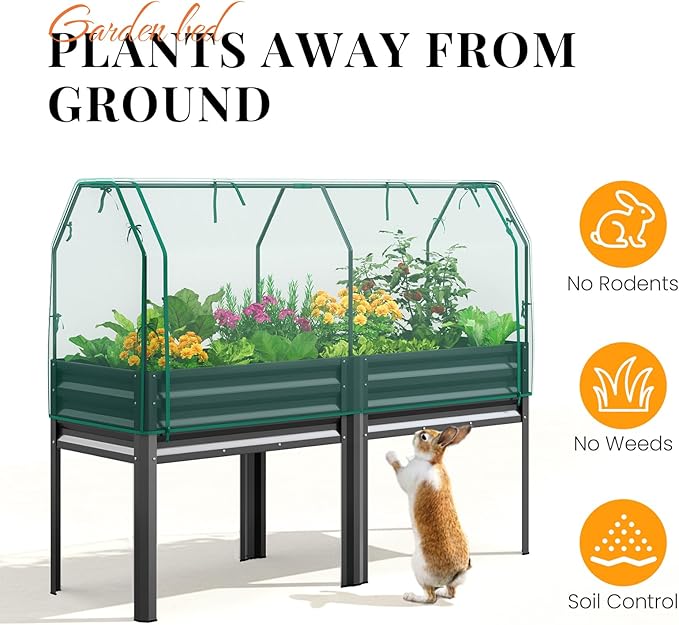 KING BIRD Large Raised Garden Bed with Netting Galvanized Elevated Planter Box with Legs 72×23×55 in for Backyard, Patio, Balcony, 700lb Capacity, Dark Grey