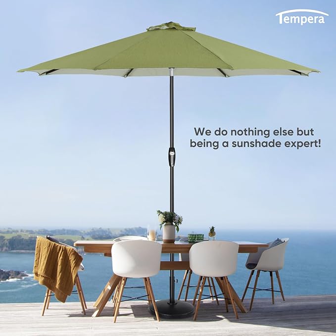 Tempera Patio Market Outdoor Table Umbrella with Auto Tilt and Crank, Large Sun Umbrella with Sturdy Pole & Fade Resistant Canopy, Easy to Set
