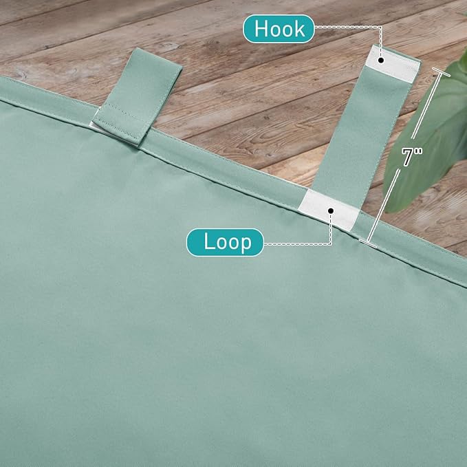 NICETOWN 2 Panels Aqua Blue Outdoor Curtainss for Patio Waterproof, Self-Stick Detachable Tab Top Blackout Thermal Insulated Public Dividers Vertical Drapes for Front Pergola/Pool, W52 x L84