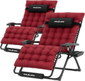 UDPATIO Oversized Zero Gravity Chair Set of 2, 29In XXL Patio Reclining Chair with Cushion, Outdoor Folding Recliner with Pillows|Cup Holder|Foot Rest|Padded Headrest, Burgundy, Support 500LB