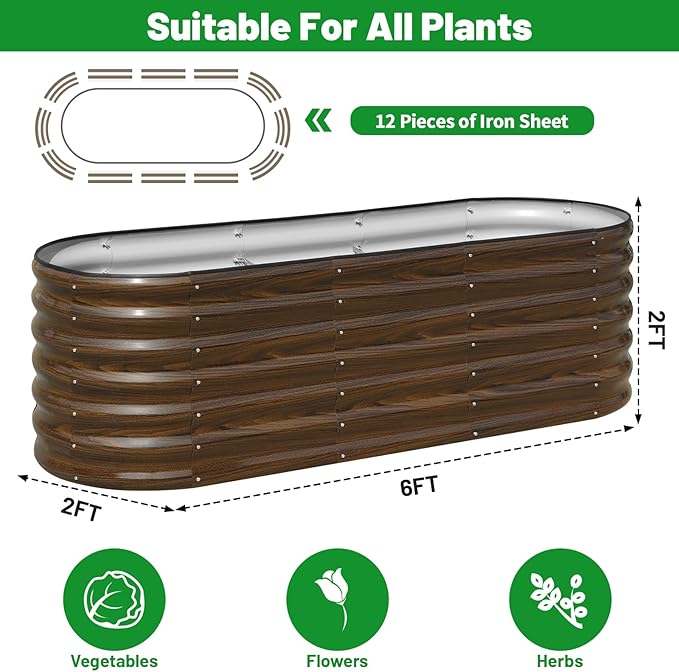 SnugNiture Galvanized Steel Raised Garden Bed Kit, 6x2x2 ft Large Metal Planter Box Outdoor for Gardening Vegetables, Flowers and Fruits