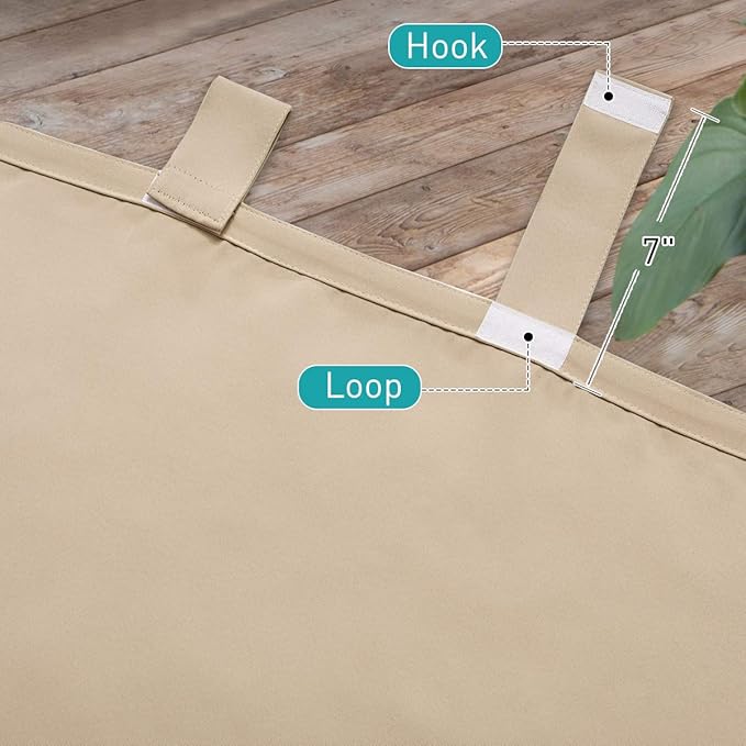 NICETOWN 2 Pieces Outdoor Curtainss Waterproof for Patio Clearance, Room Darkening Sticky Tab Top Thick Light Block Thermal Insulated Outdoor Drapes for Front Porch, Biscotti Beige, W52 by L95