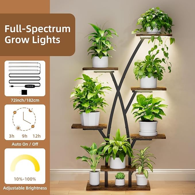 Plant Stand With Grow Lights - 7 Tiered Corner Shelf for Multiple Plants, 42" Metal Shelves, Flower Holder Display Rack for Indoor Home Patio Balcony