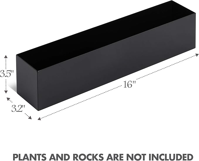 DR&Co Modern Black Trough Rectangular Planter, 16“ Metal Window Planter Box for Succulent, Small Rectangle Box for Desk or Windowsill, Stainless Steel, Great Gift Ideas for Women Men