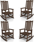 Oversized Rocking Chair Set of 4, Outdoor Rocking Chair for Adults, All Weather Resistant Porch Rocker for Lawn Garden, Brown