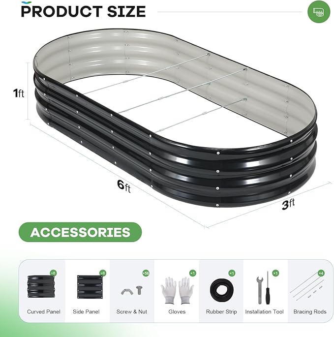 Galvanized Raised Garden Bed Outdoor, 6x3x1ft Oval Metal Raised Beds for Gardening, Rust-Resistant Garden Planter Box for Planting Vegetables, Flowers, Fruits in Backyard, Patio, Lawn(Grey)