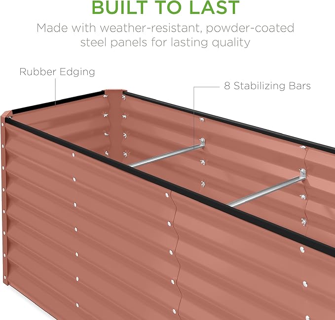 Best Choice Products 8x2x2ft Raised Outdoor Metal Garden Bed, Deep Root Box Planter for Vegetables, Flowers, Herbs, 240 Gallon Capacity, 100% Non Toxic Materials - Terracotta