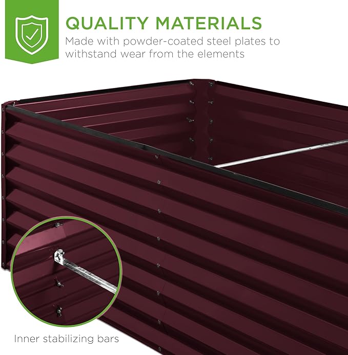 Best Choice Products 6x3x2ft Outdoor Metal Raised Garden Bed, Deep Root Box Planter for Vegetables, Flowers, Herbs, 269 Gallon Capacity, 100% Non Toxic Materials - Burgundy