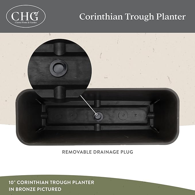 Classic Home and Garden Corinthian Trough Planter, 10", Bronze, Pack of 3