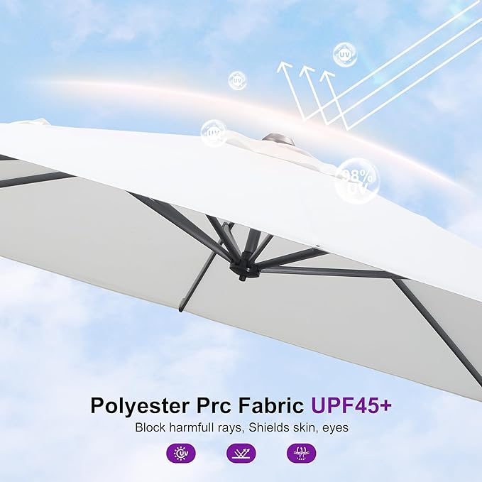 PURPLE LEAF 8' X 8' Patio Umbrella for Pool 7' High Offset Outdoor Cantilever Umbrella Swimming Pool Umbrella with 360°Rotation for Poolside White