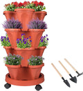 GameXcel Vertical Planter 4 Tier Stackable Planters Garden Planters Strawberry Herb Flower and Vegetable Planter Indoor Outdoor Gardening Pots with Removable Wheels and Tools