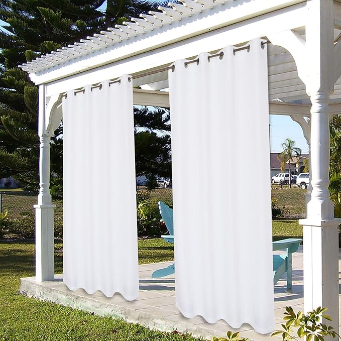 BONZER Waterproof Indoor/Outdoor Curtains for Patio Thick Privacy Grommet Curtains for Bedroom, Living Room, Porch, Pergola, Cabana, 1 Panel, 84W x 108L inch, White