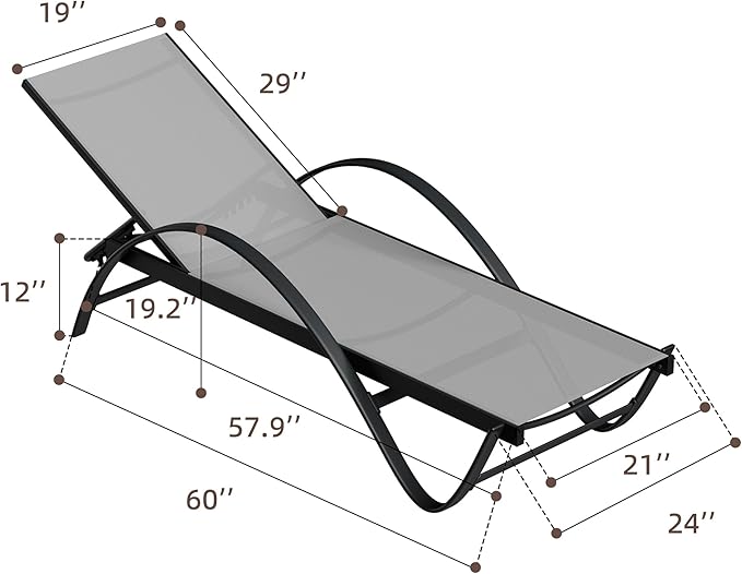 Shintenchi Patio Chaise Lounge Set of 2, Pool Chaise Lounge with Arm,Outdoor Lounge Chair with 5 Adjustable Backrest,Sunbathing Recliner,Beach Chair,Pool Chairs,Light Grey