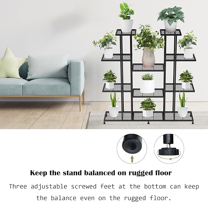 Twhep Heavy Duty Metal Plant Stand, large Multifunctional Plant Stand for Indoor Outdoor, for Tall Large Rack for Living Room Garden Balcony, Black(9 Tier)