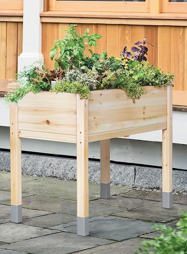 MIXC 331 lb Capacity Wooden Raised Garden Bed with Legs, 48"L x 24"W Elevated Reinforced Large Planter Box for Vegetable Flower Herb Outdoors - Beam and Column Structure - Unmatched Strength Outlast