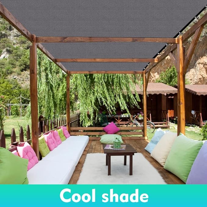 90% Shade Cloth Sun Shade Fabric for Patio Garden Pergola Shade Cover Canopy with Gromments (Grey, 8X10 FT)