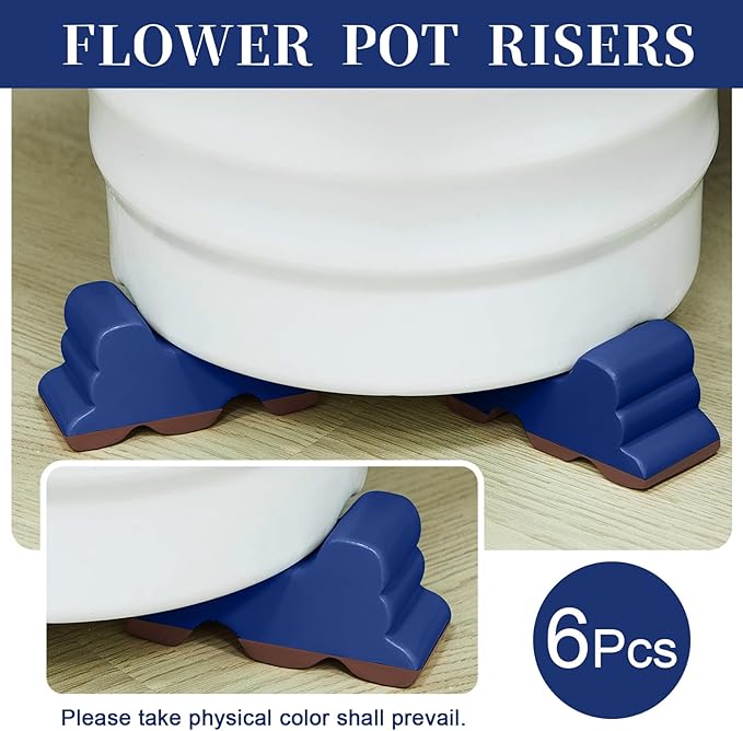 Kigeli 6 Pcs Resin Garden Pot Feet for Outdoor Planters 3 Inch Long 1.5 Inch Tall Flower Handmade Elevator Plant Feet Frost Proof Lifter for 14-20 in Pot(Royal Blue)