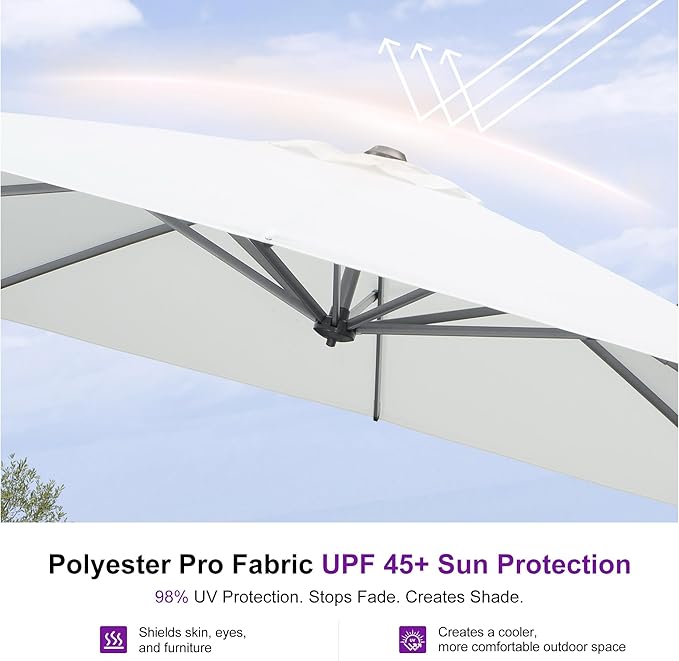 PURPLE LEAF 10'×10' Patio Umbrella with Base and Cover Outdoor Large Offset Cantilever Umbrella Heavy Duty Sun Umbrella for Garden Deck Pool Patio White