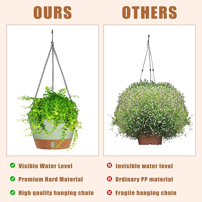 Amyhill 6 Pcs 8 Inch Hanging Planter for Indoor Plants Self Watering Hanging Pot Baskets with Drainage Hole Visible Water Level Tray with Hooks for Garden Outdoor(Green)