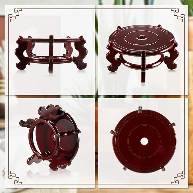 Geetery 2 Pcs 4 to 12 in Wooden Plant Stands Indoor Chinese Oriental Plant Stand for Vase Fishbowl Flower Pot Lamp Redwood Base Vintage Display Rack Decor(12 Inch)